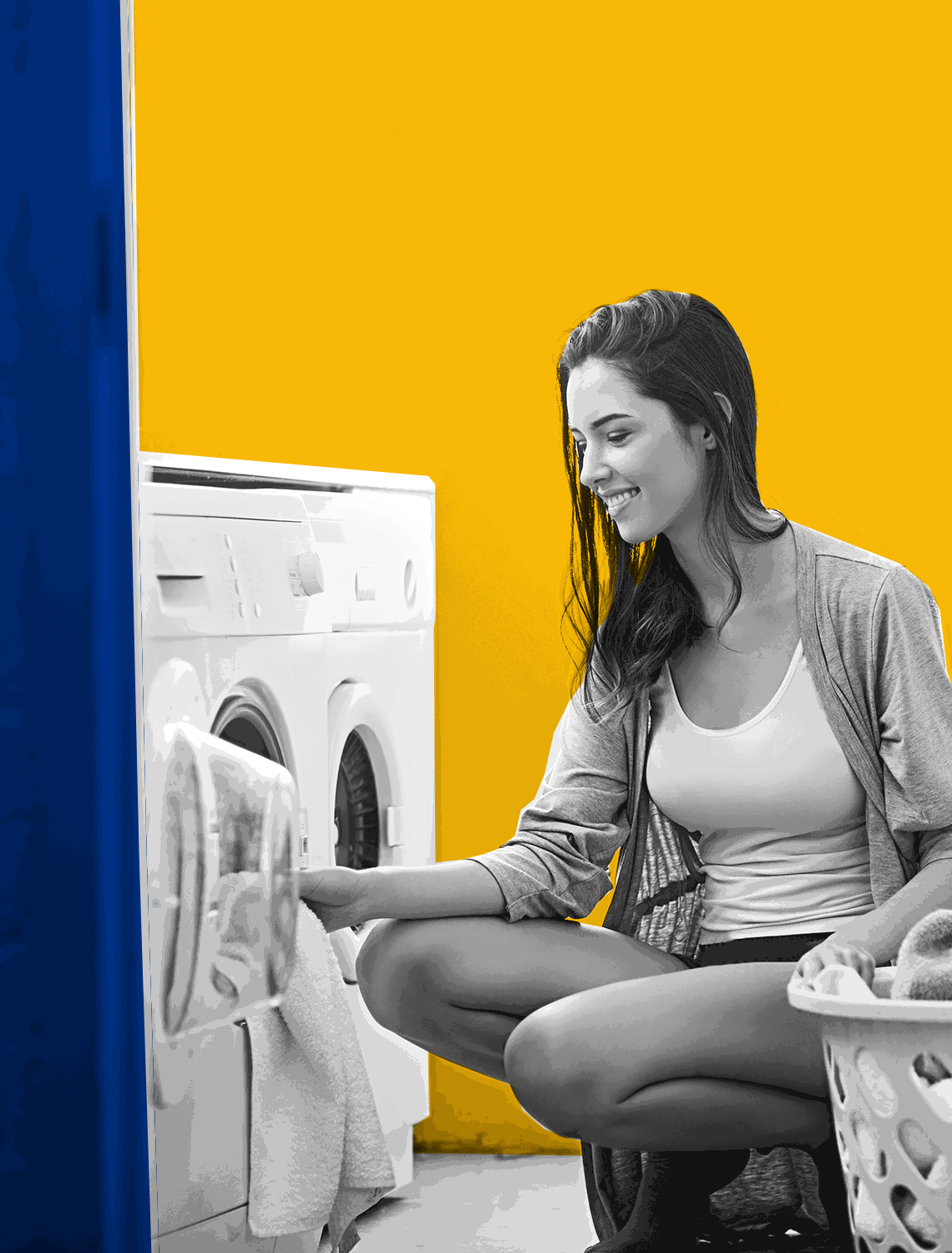 Woman looking at apps from washing machine