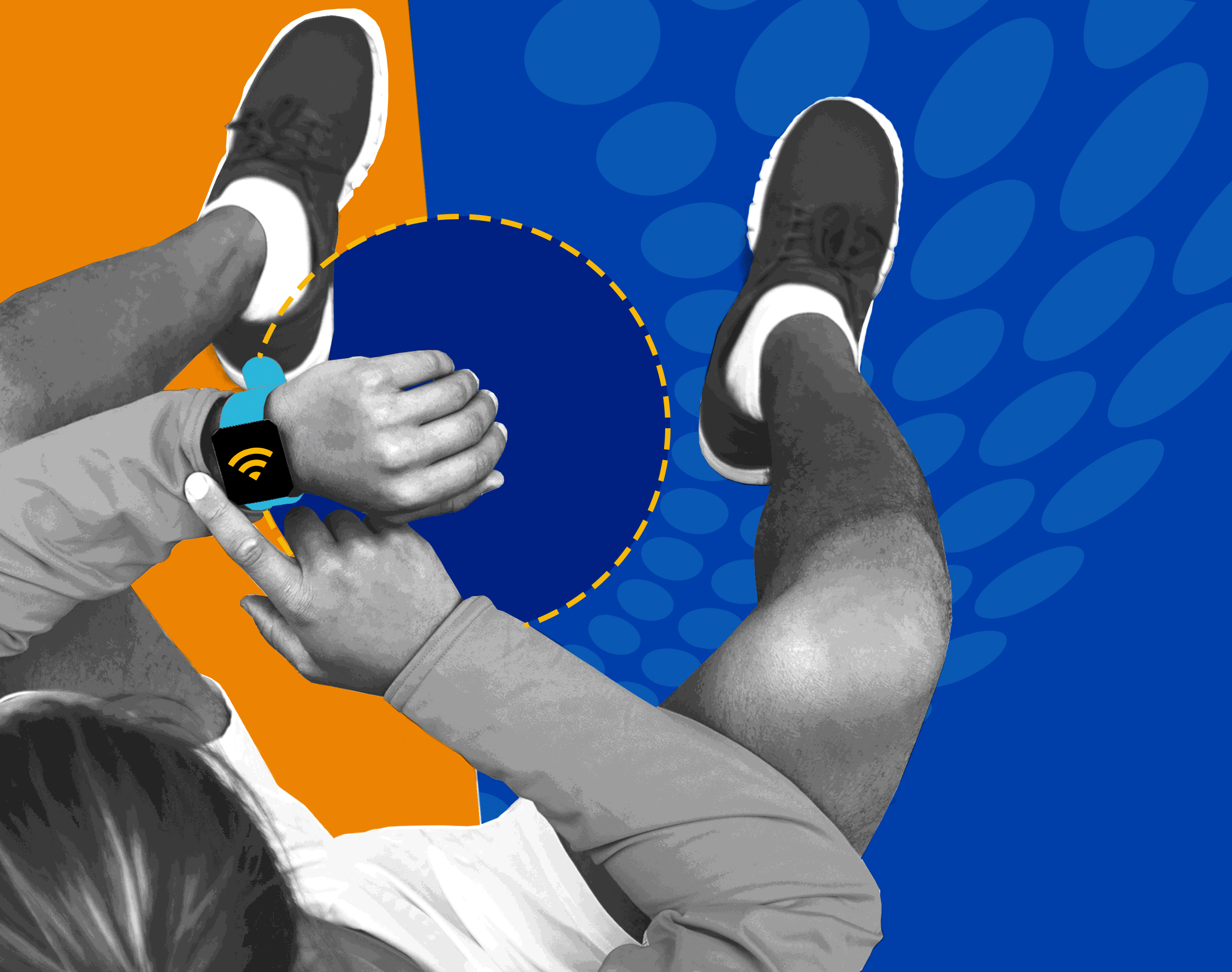 Person pointing at watch