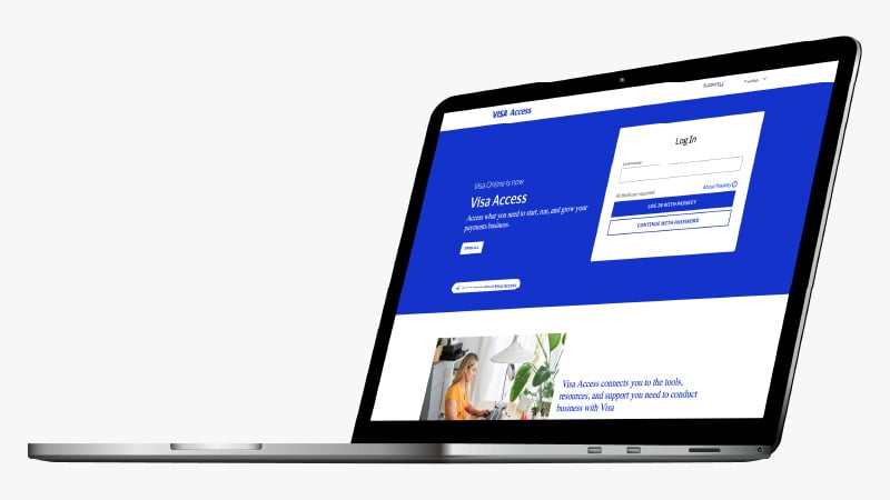 Laptop showing Visa Access page.