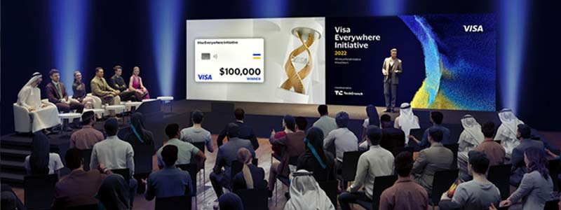 Visa Everywhere Initiative 2022 stage with the Visa and TechCrunch logos.