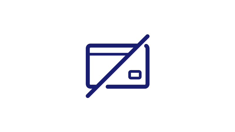 Illustration of a credit card with a line through it. Illustration of a credit card with a line through it.