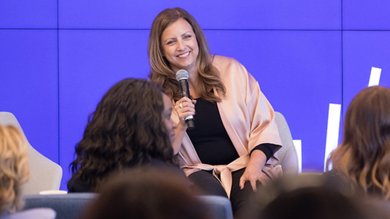 Visa's Mary Kay Bowman gives remarks at an event celebrating Women's Empowerment in 2020.