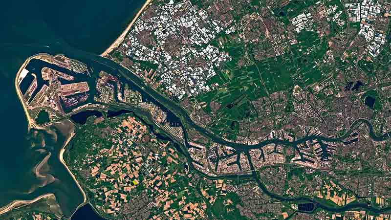 Satellite image of the port of Rotterdam, Netherlands