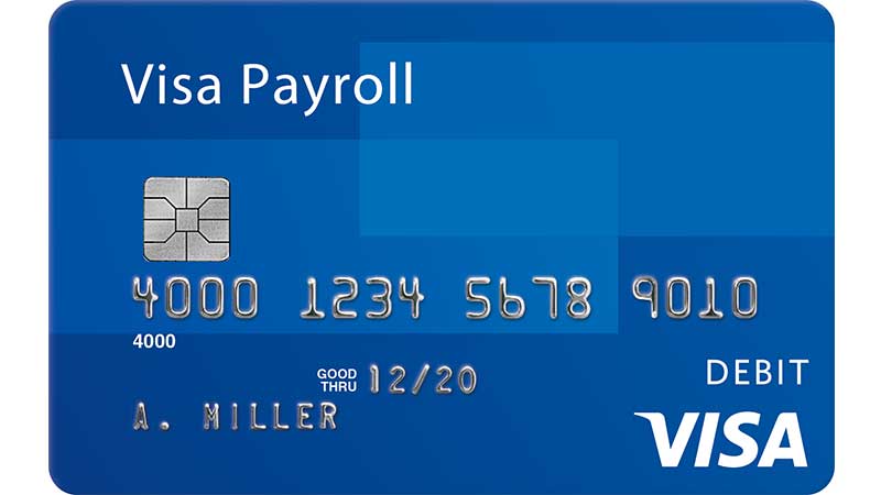 A sample of a Visa Payroll card. A sample of a Visa Payroll card.