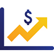 Chart depicting a drop, then upward trajectory. Illustration.
