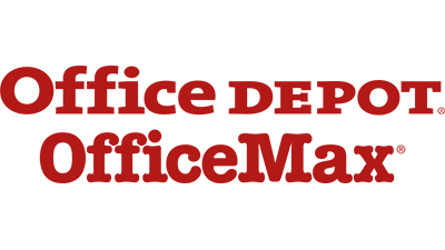 Office Depot, Office Max logos.