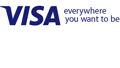 Visa logo with "Everywhere you want to be" subline to its right.