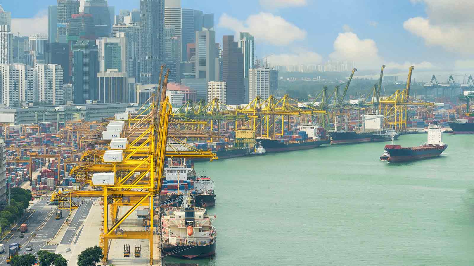 Vista of a shipping port cityscape. Vista of a shipping port cityscape.