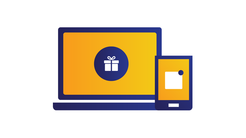 Illustration: laptop screen displaying gift with tablet displaying page beside it. Illustration: laptop screen displaying gift with tablet displaying page beside it.