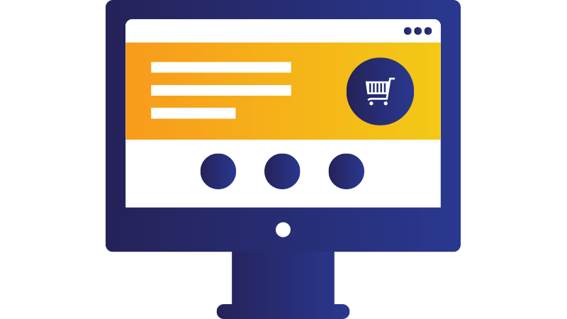 Illustration: desktop computer monitor displaying shopping cart for order. Illustration: desktop computer monitor displaying shopping cart for order.