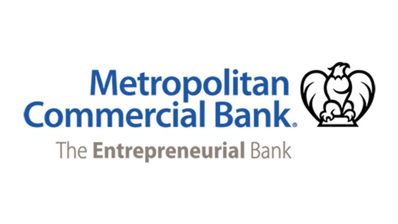 Metropolitan Commercial Bank logo with subheading The Entrepreneurial Bank under it. Metropolitan Commercial Bank logo with subheading The Entrepreneurial Bank under it.