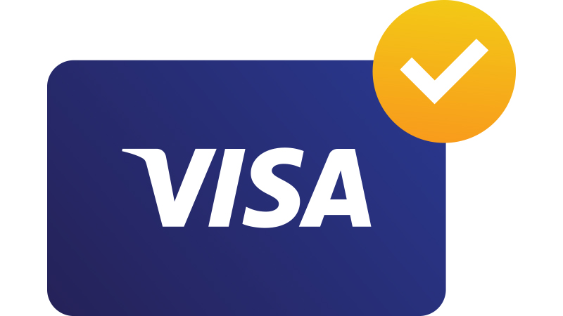 Illustration: Visa card with checkmark. Illustration: Visa card with checkmark.