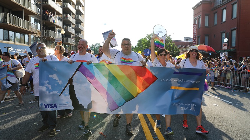 visa employees at the ashburn pride parade 