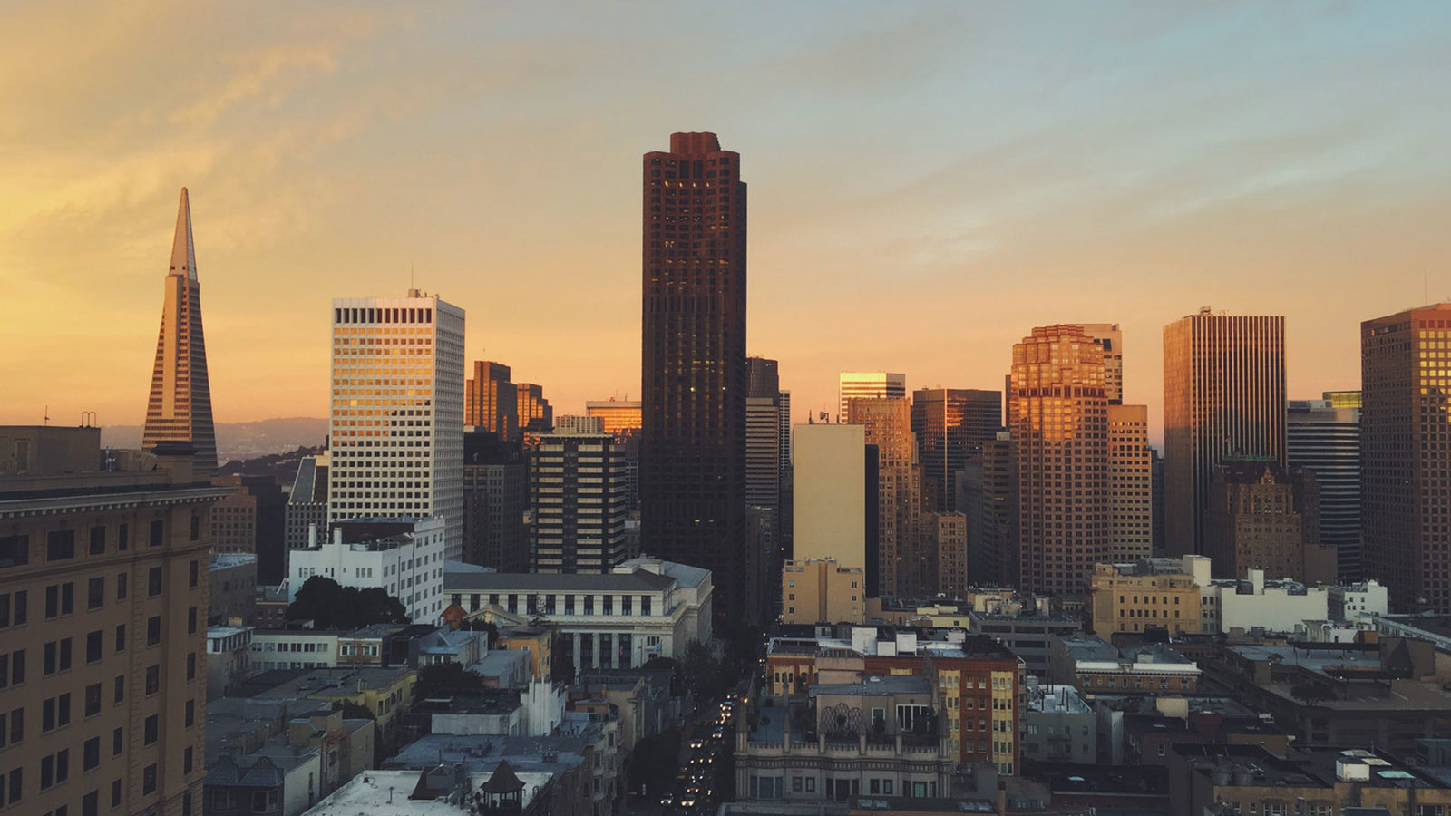 San Francisco skyline at sunrise.