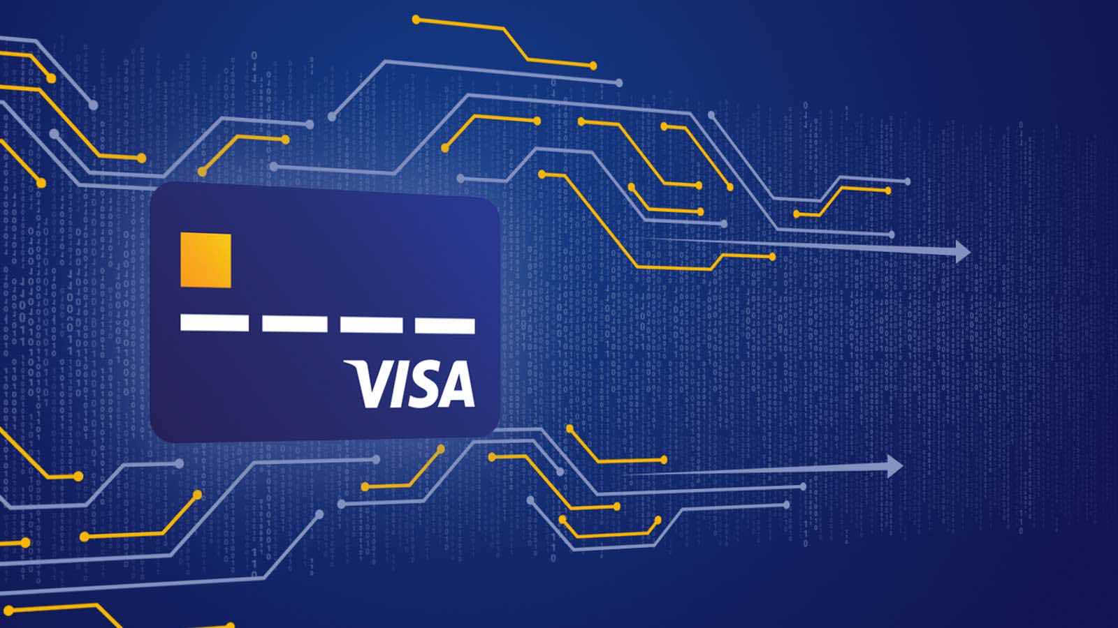Visa card against blue background.