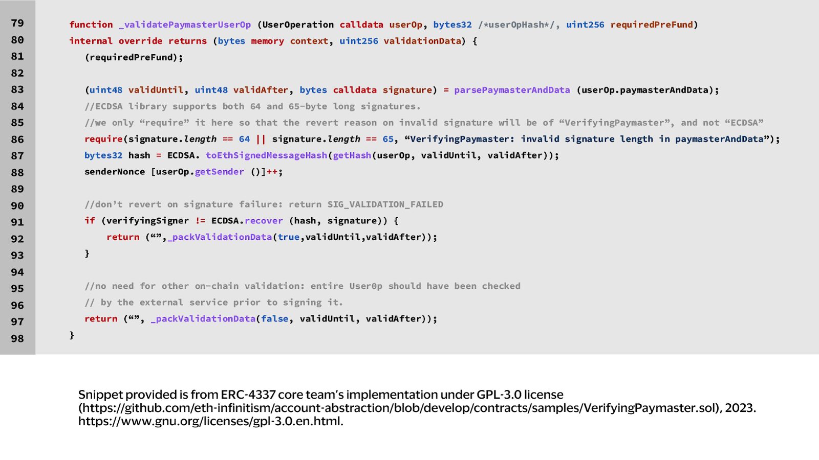 Code Snippet Verifying Paymaster Digital Signature Verification. See image description for details.