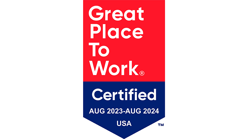 Great Place to Work Certified. Aug 2023- Aug 2024 USA.