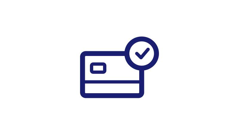 Illustration of a credit card with a checkmark on the top-right corner. Illustration of a credit card with a checkmark on the top-right corner.