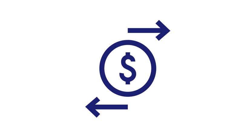 A dollar sign inside a circle and arrows going opposite directions. A dollar sign inside a circle and arrows going opposite directions.
