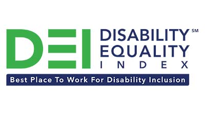 DEI Disability Equality Index logo. Best place to work for disability inclusion.