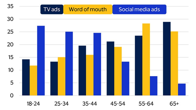 The way to reach Southern consumers varies considerably by age group bar chart. See image description for details.