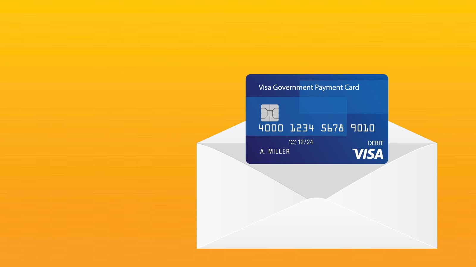 Illustration of a Visa Government Payment Card coming out of an envelope.