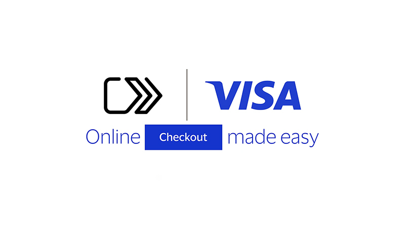 Image shows the Visa logo, the Visa Checkout logo, and says ‘Online checkout made easy.’