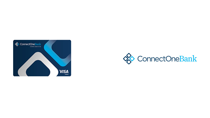 ConnectOne Bank logo and debit card, with the Visa logo.