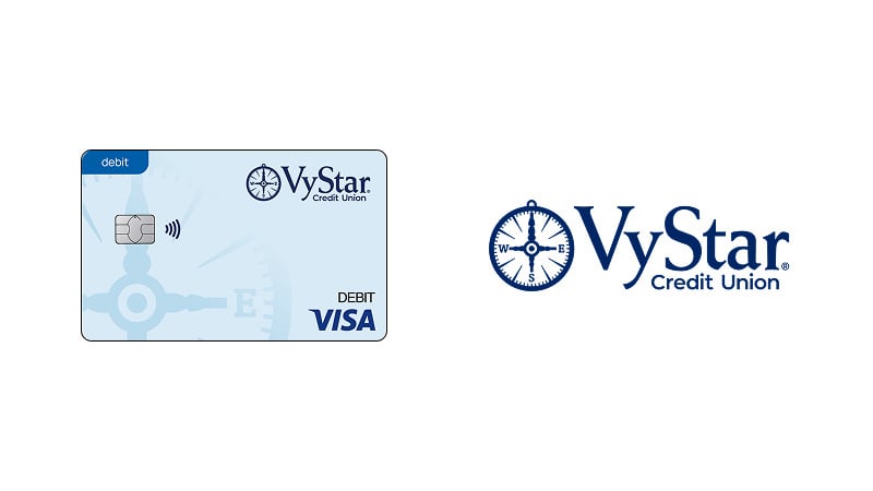 VyStar Credit Union logo and Debit, with chip-enabled indicator and the Visa logo.