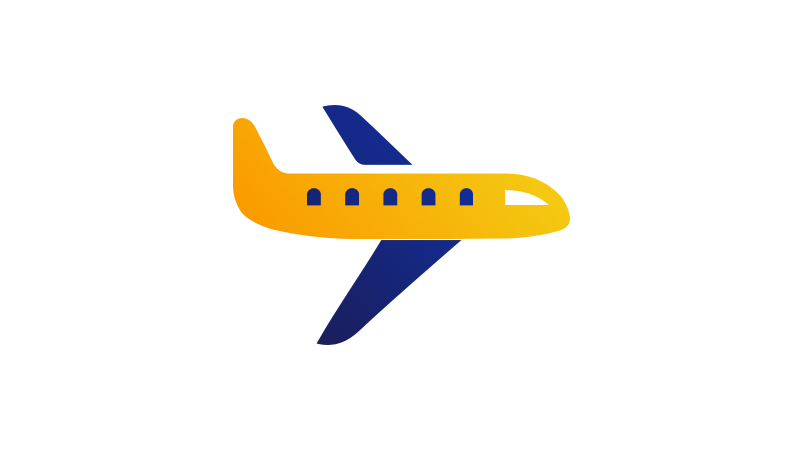 Illustration of a blue and gold airplane.