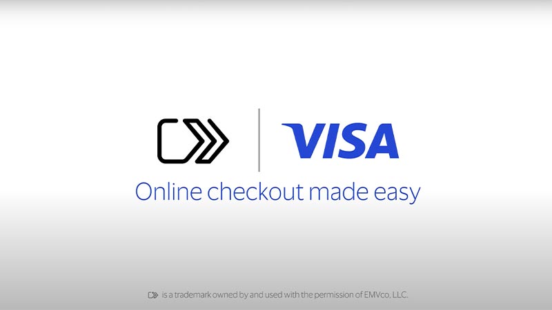 Click to Pay symbol and Visa logo. Online checkout made easy. The Click to Pay symbol is a trademark owned by and used with the permission of EMVco.LLC.