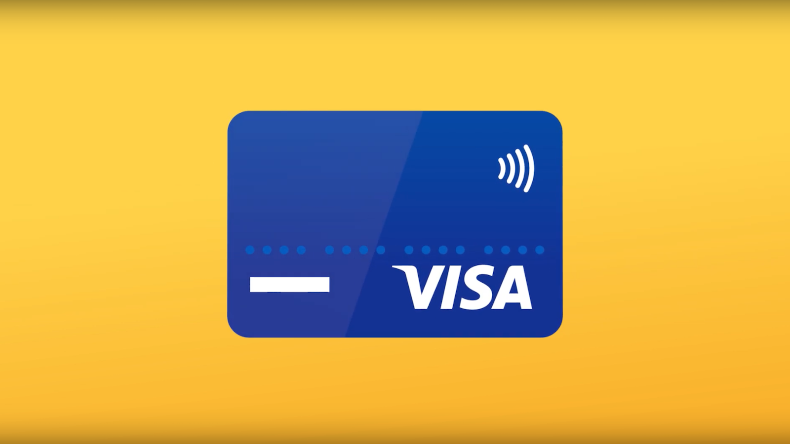 Blue Visa card against a yellow background.