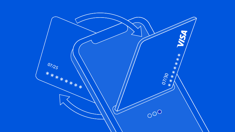 Line illustration showing a Visa-branded card and smartphone.
